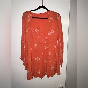 Free people flowy dress - long sleeve. Size 8 orange
